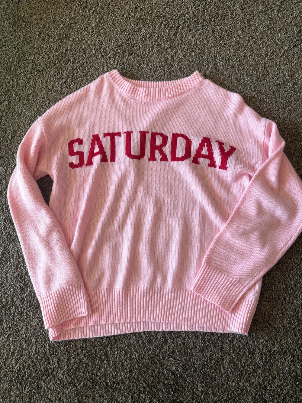 English Factory Pink Crewneck Sweater with Red 'SATURDAY' Lettering